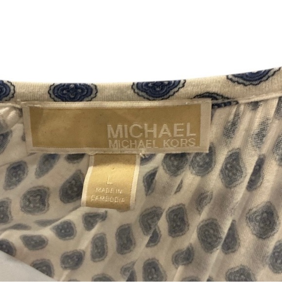 Michael Kors Blue Geometric Print Blouse Size Large Three Quarter Sleeves - Picture 3 of 7